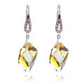 Luxury crystal diamond 925 sterling silver parallelogram dangle earrings - Champagne