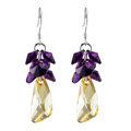 Luxury crystal diamond 925 sterling silver raindrop dangle earrings - Champagne Purple