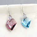 Luxury crystal diamond 925 sterling silver swan dangle earrings - Blue