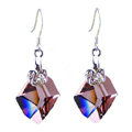 Luxury crystal diamond 925 sterling silver swan dangle earrings - Purple