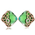 Luxury crystal diamond exaggerating rhombus green gem stud earrings 18k gold plated