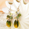 Luxury crystal diamond raindrop 925 sterling silver dangle earrings - Green