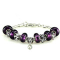 Luxury fashion diamond flower glass beads women bangle bracelet 18K white gold GP - Purple 09