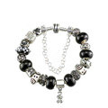 Luxury fashion diamond glass beads women bangle bracelet 18K white gold GP - Black White