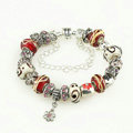 Luxury fashion diamond glass beads women bangle bracelet 18K white gold plated - Red 10