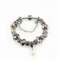 Luxury fashion diamond glass beads women bangle bracelet 18K white gold plated - Red 16
