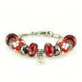 Luxury fashion diamond glass beads women bangle bracelet 18K white gold plated - Red 23