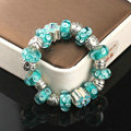 Luxury fashion diamond glass beads women bangle bracelet silver plated - Blue