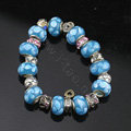 Luxury fashion diamond glass beads women bangle bracelet silver plated - Sky Blue