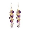 Luxury round crystal diamond 925 sterling silver long tassel dangle earrings - Purple