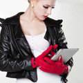 Allfond Women winter touch screen gloves stretch cotton warm business casual solid color gloves - Red