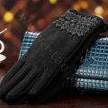 Allfond fashion women touch screen gloves stretch cotton lace winter warm business gloves - Black