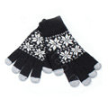 Allfond genuine knitting woolen touch screen gloves winter warm unisex snowflake gloves - Black