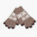 Allfond genuine knitting woolen touch screen gloves winter warm unisex snowflake gloves - Coffee