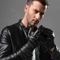 Allfond men business button winter waterproof cold-proof warm goatskin leather gloves L - Black