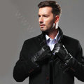 Allfond men folds winter waterproof cold-proof plus velvet warm genuine sheep skin leather gloves - Black