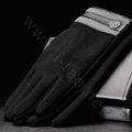 Allfond men touch screen gloves stretch cotton grid button winter warm business casual gloves - Black