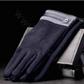Allfond men touch screen gloves stretch cotton grid button winter warm business casual gloves - Blue
