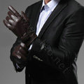 Allfond men winter waterproof cold-proof warm genuine goatskin leather hasp gloves M - Coffee