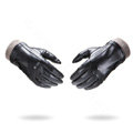 Allfond men winter waterproof cold-proof warm genuine goatskin leather wool gloves L - Black