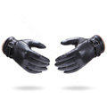 Allfond men winter waterproof cold-proof warm wool hasp genuine goatskin leather gloves M - Black