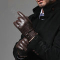Allfond men winter waterproof cold-proof warm wool hasp genuine goatskin leather gloves L - Coffee