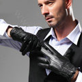 Allfond men zip winter waterproof cold-proof plus velvet warm genuine sheep skin leather gloves - Black