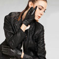 Allfond women folds winter waterproof cold-proof plus velvet warm genuine sheep skin leather gloves - Black