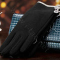 Allfond women touch screen gloves stretch cotton bow-knot winter warm solid color gloves - Black