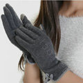 Allfond women touch screen gloves stretch cotton bow-knot winter warm solid color gloves - Gray