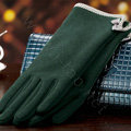 Allfond women touch screen gloves stretch cotton bow-knot winter warm solid color gloves - Green
