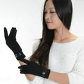 Allfond women touch screen gloves stretch cotton winter warm business casual crystal gloves - Black