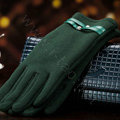 Allfond women touch screen gloves stretch cotton winter warm business casual crystal gloves - Green