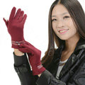 Allfond women touch screen gloves stretch cotton winter warm business casual crystal gloves - Rose