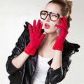 Allfond women touch screen gloves stretch cotton winter warm business casual solid color gloves - Red