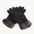 Allfond women winter cold-proof plus velvet warm genuine pigskin clipping leather gloves - Black