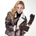 Allfond women winter cold-proof plus velvet warm genuine pigskin clipping leather gloves - Coffee