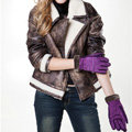 Allfond women winter cold-proof plus velvet warm genuine pigskin clipping leather gloves - Purple
