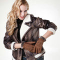 Allfond women winter cold-proof plus velvet warm genuine pigskin clipping leather gloves - Yellow
