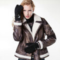 Allfond women winter cold-proof plus velvet warm grid genuine pigskin leather gloves - Black