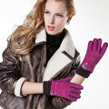 Allfond women winter cold-proof plus velvet warm grid genuine pigskin leather gloves - Rose