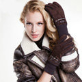Allfond women winter cold-proof plus velvet warm hasp genuine pigskin leather gloves - Coffee