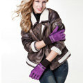 Allfond women winter cold-proof plus velvet warm hasp genuine pigskin leather gloves - Purple