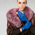 Allfond women winter warm waterproof cold-proof rex rabbit fur genuine goatskin leather gloves M - Blue