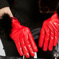 Allfond women winter warm waterproof cold-proof rex rabbit fur genuine goatskin leather gloves M - Red