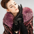 Allfond women winter warm waterproof cold-proof wool genuine goatskin leather gloves M - Black