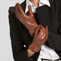 Allfond women winter waterproof cold-proof warm folds genuine goatskin leather gloves M - Brown