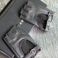 Fashion Women Bowknot Genuine Leather Sheepskin Half-finger Short Gloves Driving - Black
