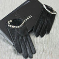 Fashion Women Crystal Genuine Leather Sheepskin Half Palm Short Gloves Size S - Black