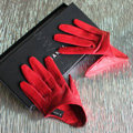 Fashion Women Genuine Leather Sheepskin Half Palm Short Gloves Size S - Red